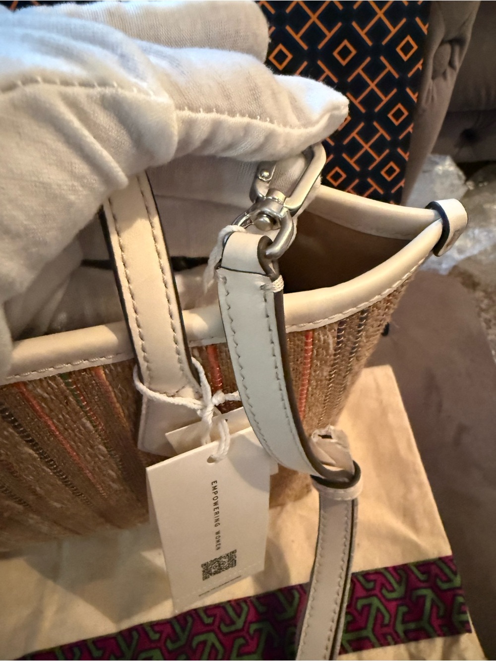 NWT Tory Burch Small Perry Striped Raffia Tote - Picture 14 of 14
